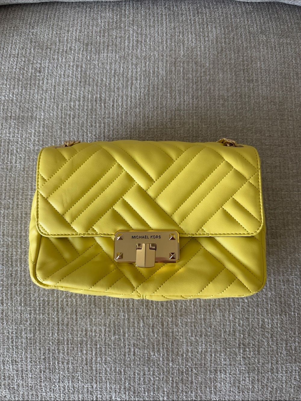 Michael Kors Yellow Quilted Crossbody with Gold-Tone Lock